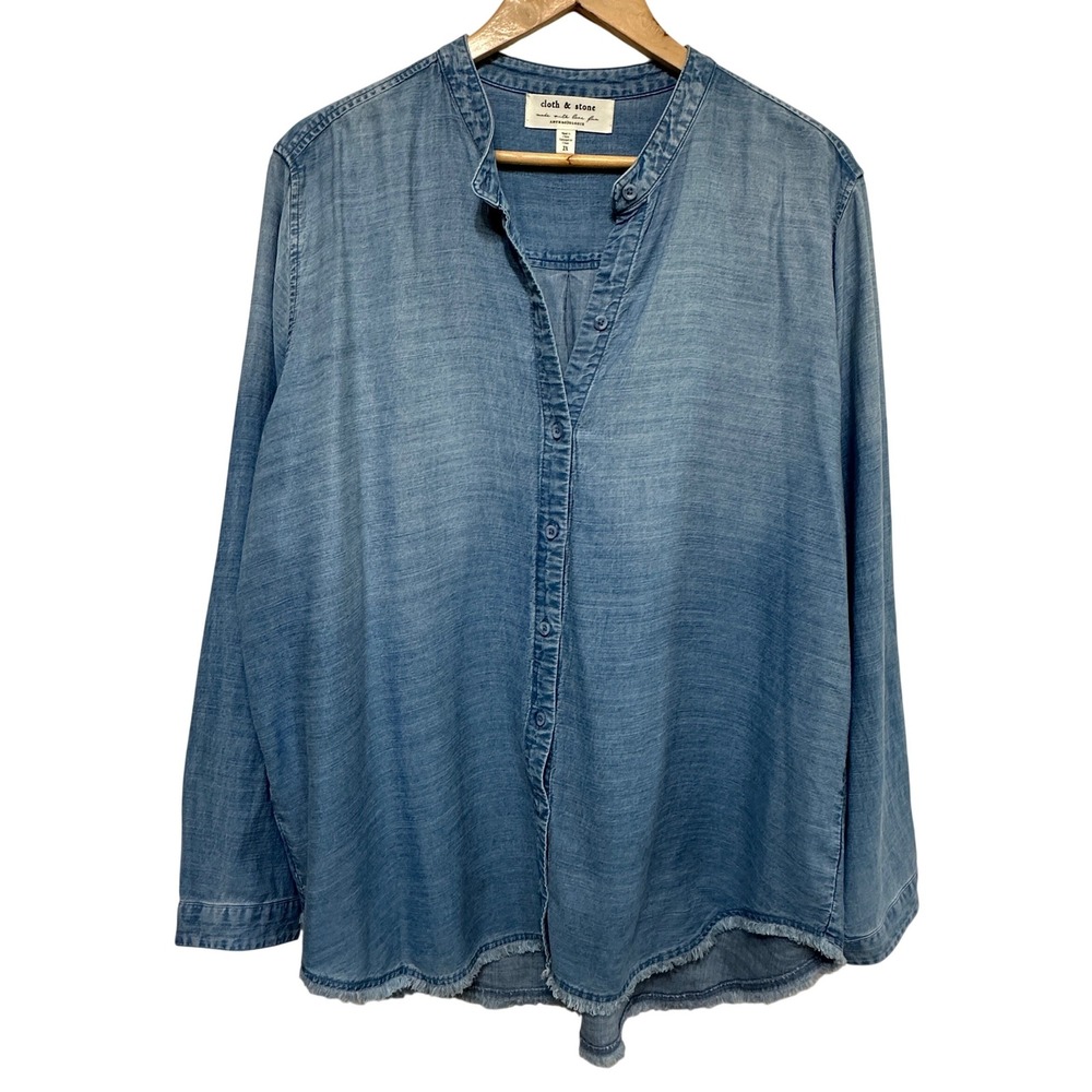 Cloth & Stone Anthropologie Tencel Button Down Shirt Womens Plus 2X Blue Relaxed